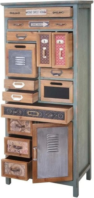 MCW Apotheker-Schrank A43 in Blau im Shabby-Chic-Design, B/H/T: 138 x 57 x 32 cm - Bild 1