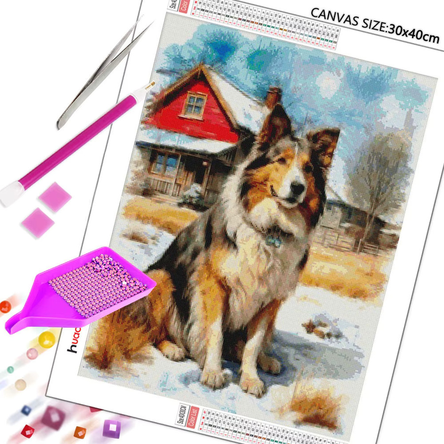 Huacan 5D-Diamantgemälde Haustierhund Porträt DIY Diamant-Stickerei in Mehrfarbig mit Winter-Illustration - Bild 2