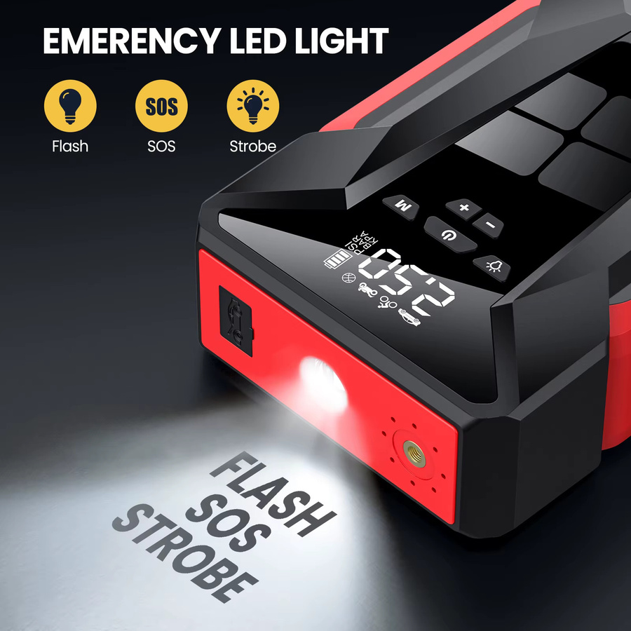 Betuyoo 4-in-1 Auto-Starthilfe mit 1200A Spitzenstrom, 10000mAh Powerbank, 150PSI Luftkompressor und LED-Taschenlampe für Benzin- und Dieselfahrzeuge - Bild 2