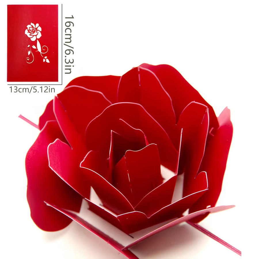 Romantische 3D Pop Up Rose Einladungskarte für Valentinstag und Hochzeit in Rot und Weiß mit Umschlag - Bild 5