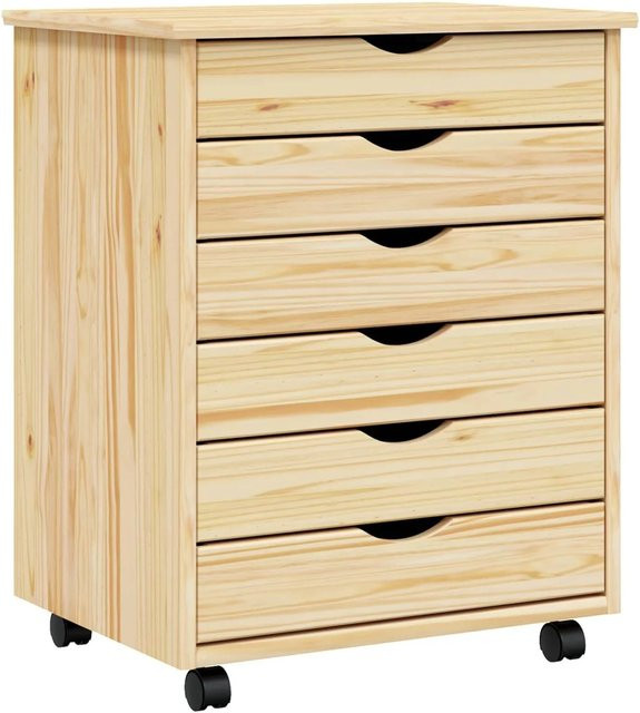 vidaXL Rollcontainer MOSS aus Massivholz Kiefer in Klarlack Braun, B: 53 cm, T: 39 cm, H: 65,5 cm - Bild 1