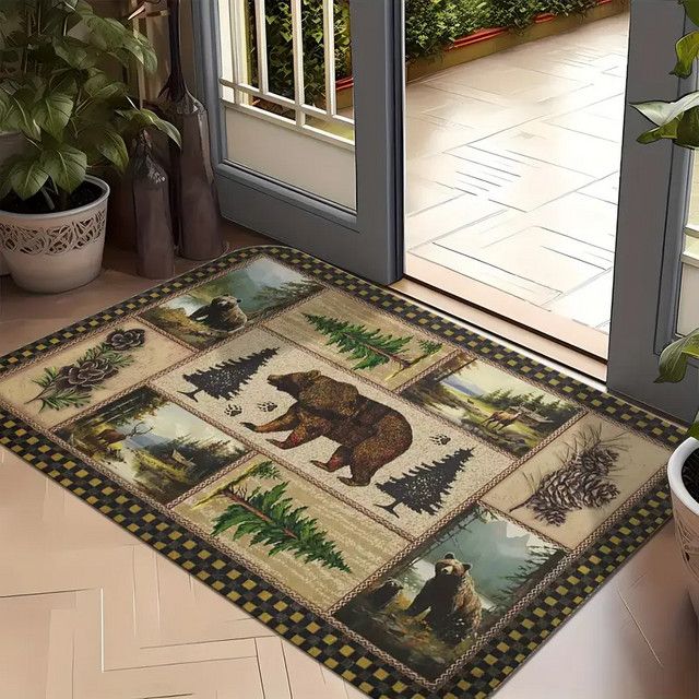 VIKAMA Fußmatte Cool Forest mit schwarzem Bär zur Dekoration für Eingang, Balkon oder Korridor - Bild 1
