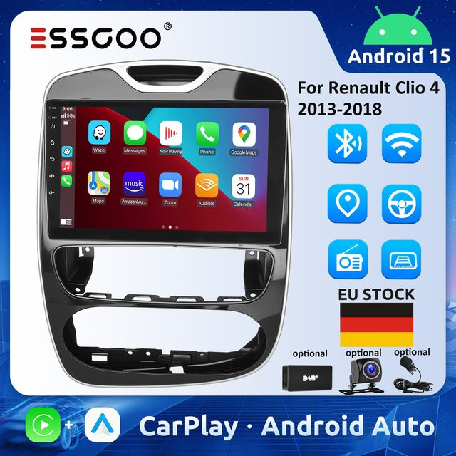 ESSGOO 10 Zoll Autoradio für Renault Clio 4 2013-2018 mit Android Auto, CarPlay, GPS und RDS in Schwarz, 4GB RAM, 64GB Speicher - Bild 1