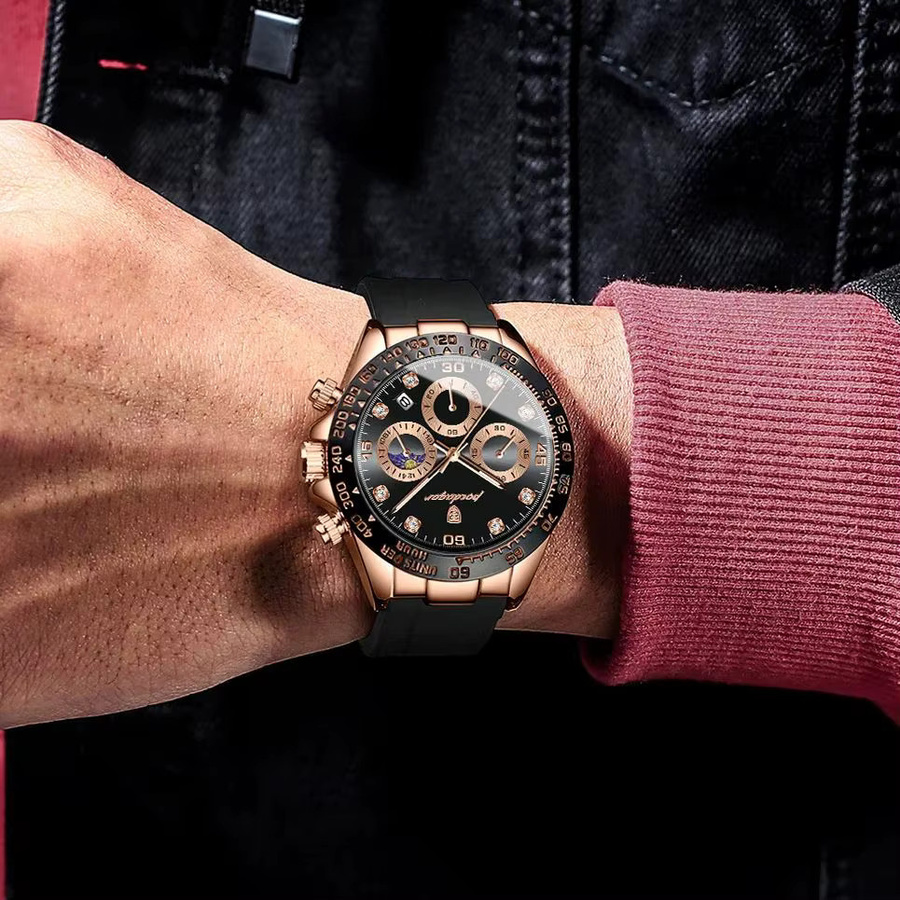 POEDAGAR Chronograph, Quarz, Silber, Silikon, Herren - Bild 6