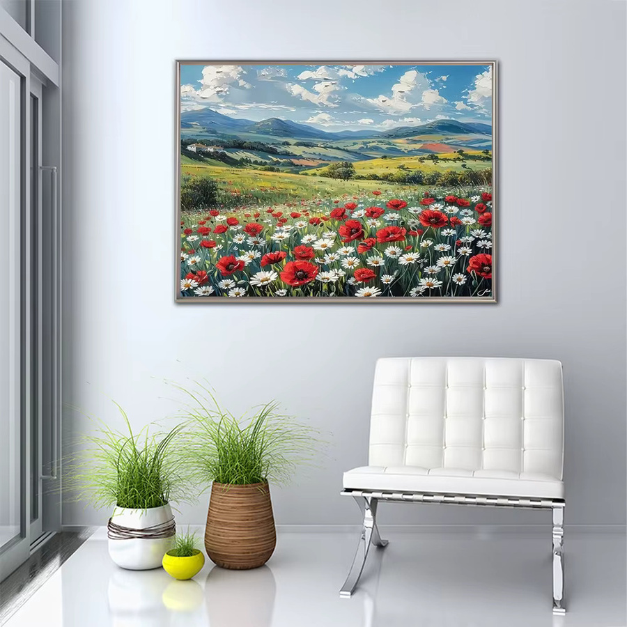 Momoart 5D DIY Diamantmalerei Mohnblume und Gänseblümchen Bastelset mit runden Diamanten in Multicolour zur Wanddekoration - Bild 3