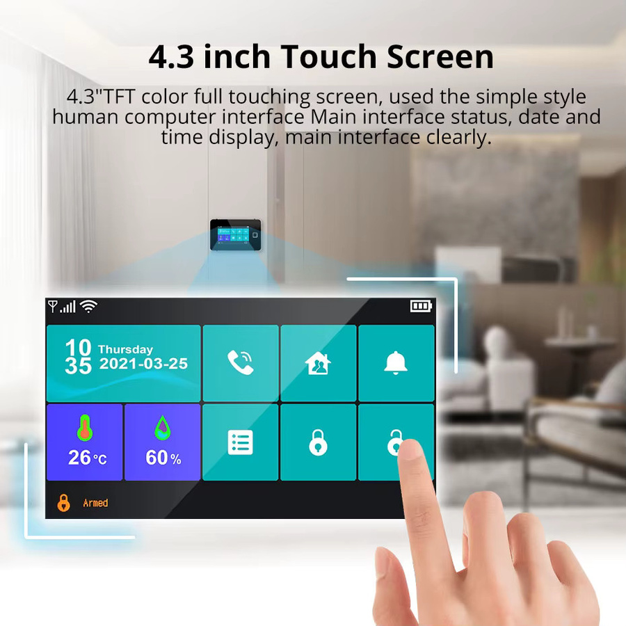 KERUI Smart Home Alarm System G64B mit 4,3 Zoll Touchscreen, WiFi und 4G GSM Unterstützung via Tuya Smart Life App, Einbruchschutz Kit mit 433 MHz Sensoren - Bild 3