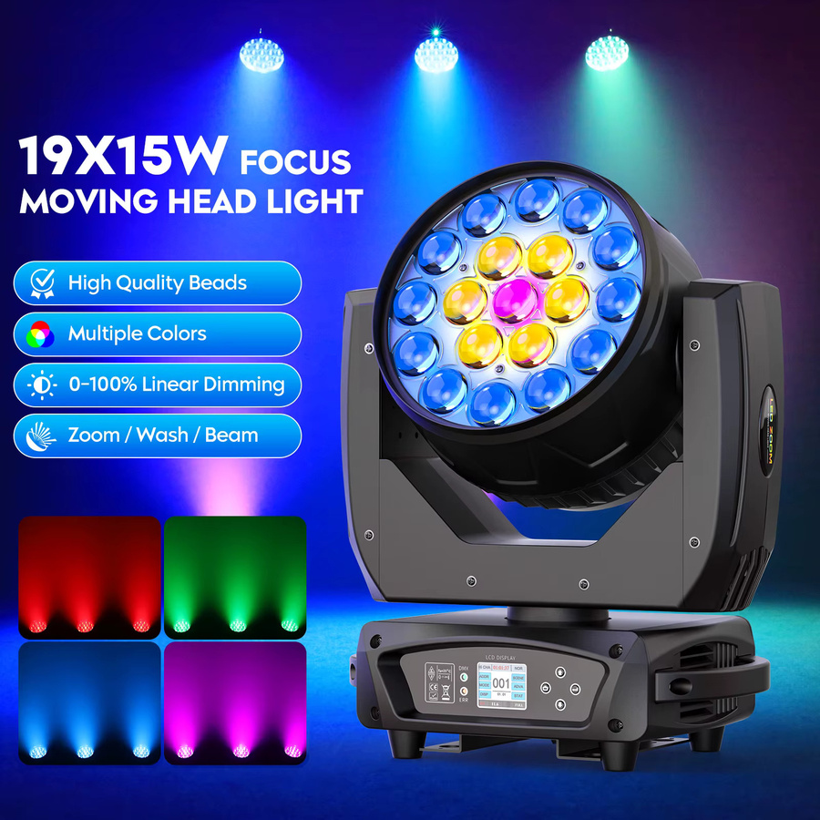 Somspot Beam Moving Head RGBW LED Bühnenbeleuchtung mit Zoom und Fokus in Schwarz - Bild 2