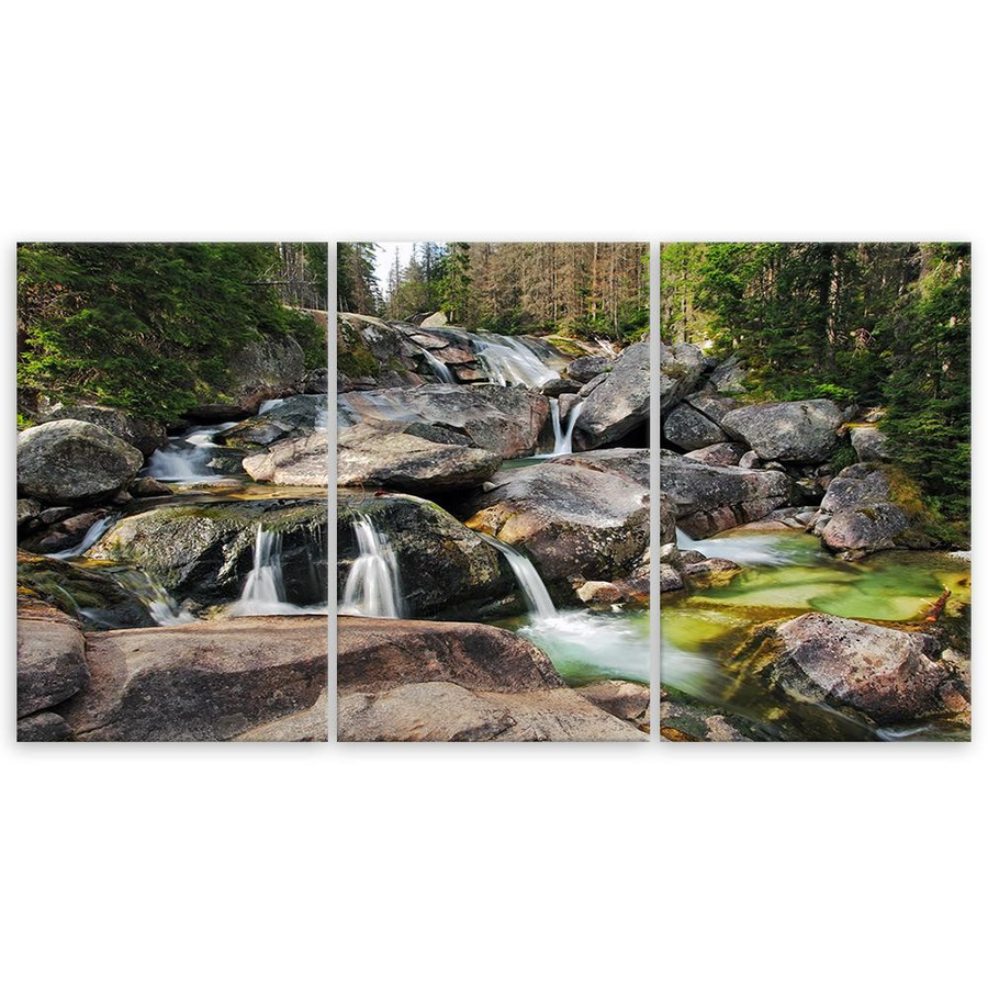 Dreiteiliger Leinwanddruck Feeby Waterfall Forest Brook Rocks in Grau, B: 60 cm, H: 40 cm - Bild 3
