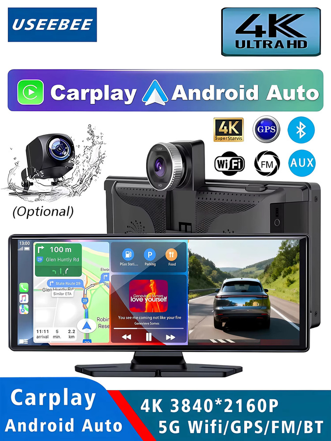 USEEBEE 4K Dashcam mit 10,26 Zoll Display, Carplay, Android Auto, GPS, 5G WLAN, Bluetooth und Dual-Objektiv in Schwarz - Bild 6