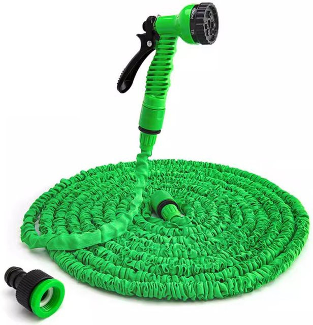 Erweiterbarer magischer Schlauch in Grün mit 7 Sprühfunktionen und Wasserpistole für die Gartenbewässerung und Autowaschanlage - Bild 1