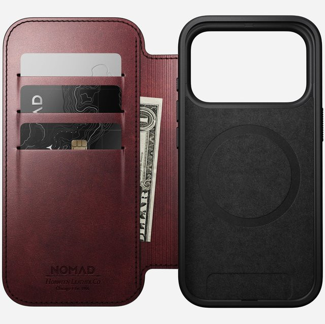 Nomad Modern Leather Folio Schutzhülle für iPhone 17 Pro in Burgund mit MagSafe Unterstützung (6,3 Zoll) - Bild 1