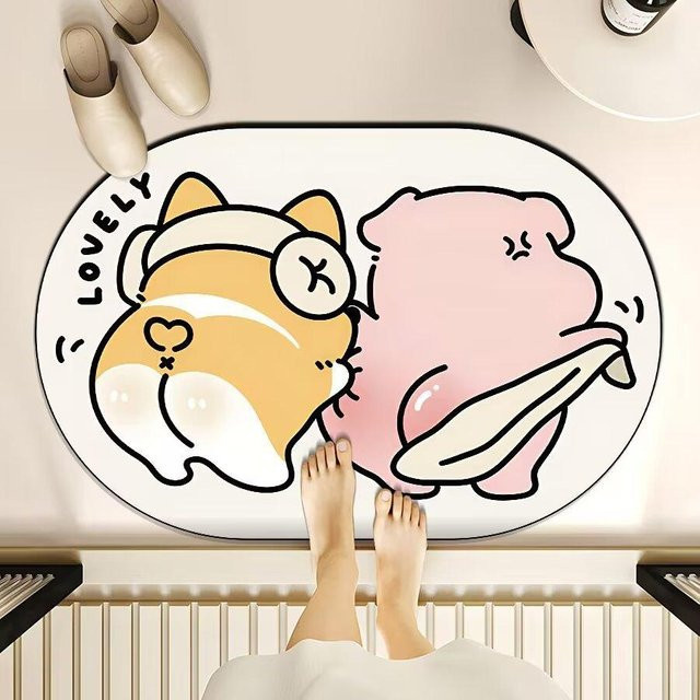 Yiran Furniture Cartoon Badezimmer Bodenmatte aus Diatomeenschlamm, rutschfest und wasserabsorbierend, Multicolor, Breite: 40 cm, Tiefe: 60 cm - Bild 1