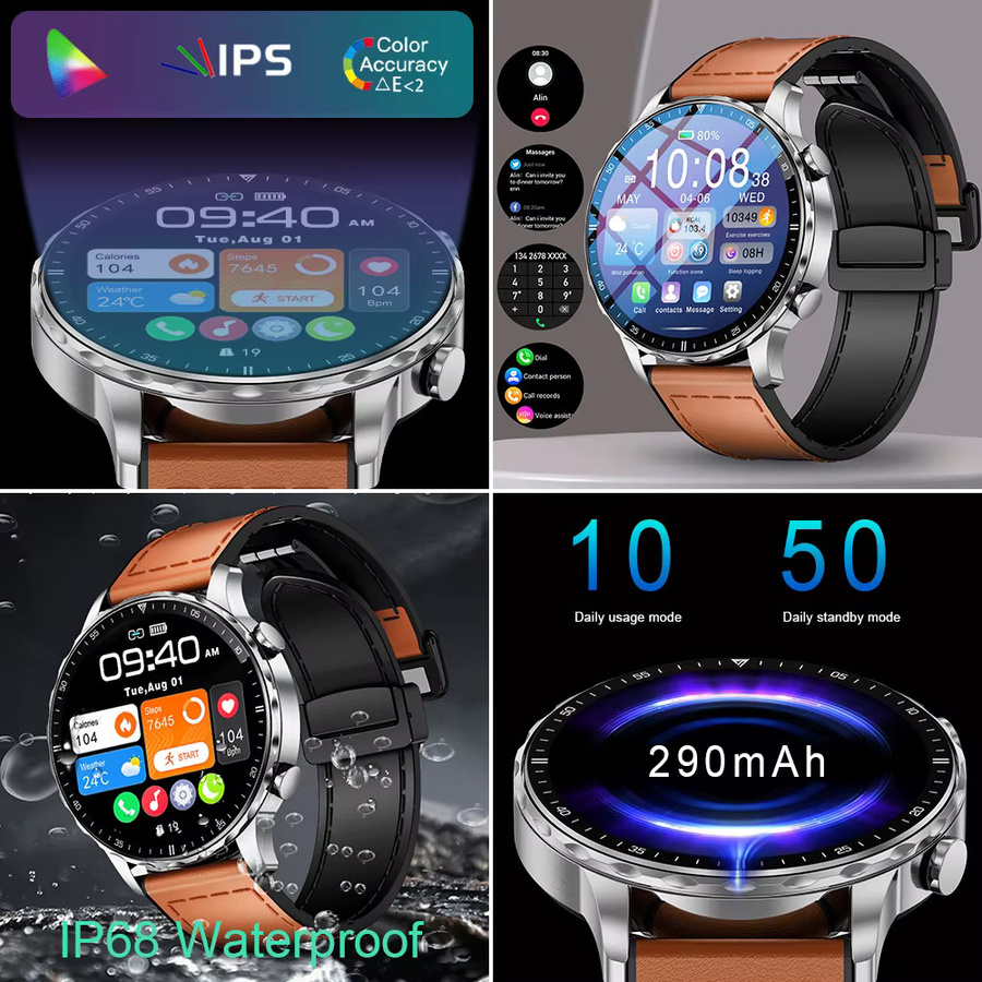 LIGE Smartwatch für Herren mit 1,85 Zoll HD-Bildschirm, Bluetooth-Anruf, Herzfrequenzmessung und IP68 wasserdicht, Business Outdoor Sport Smartwatch in Schwarz und Braun - Bild 3