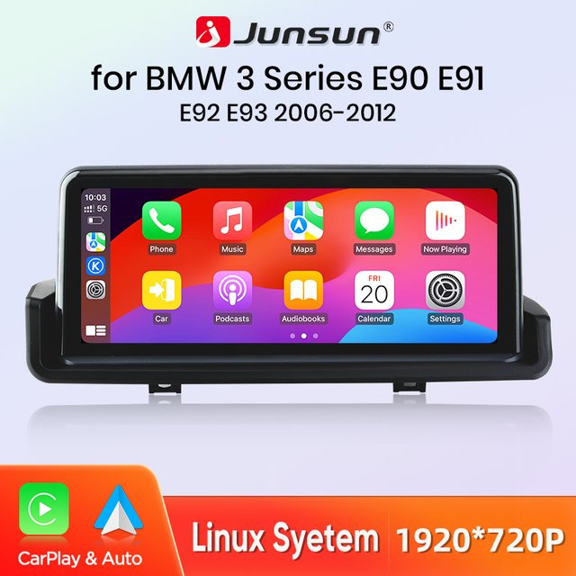 Junsun Multimedia Player mit Linux System für BMW 3er E90 E91 E92 E93, Drahtloses CarPlay und Android Auto mit IPS Touchscreen, Schwarz - Bild 1