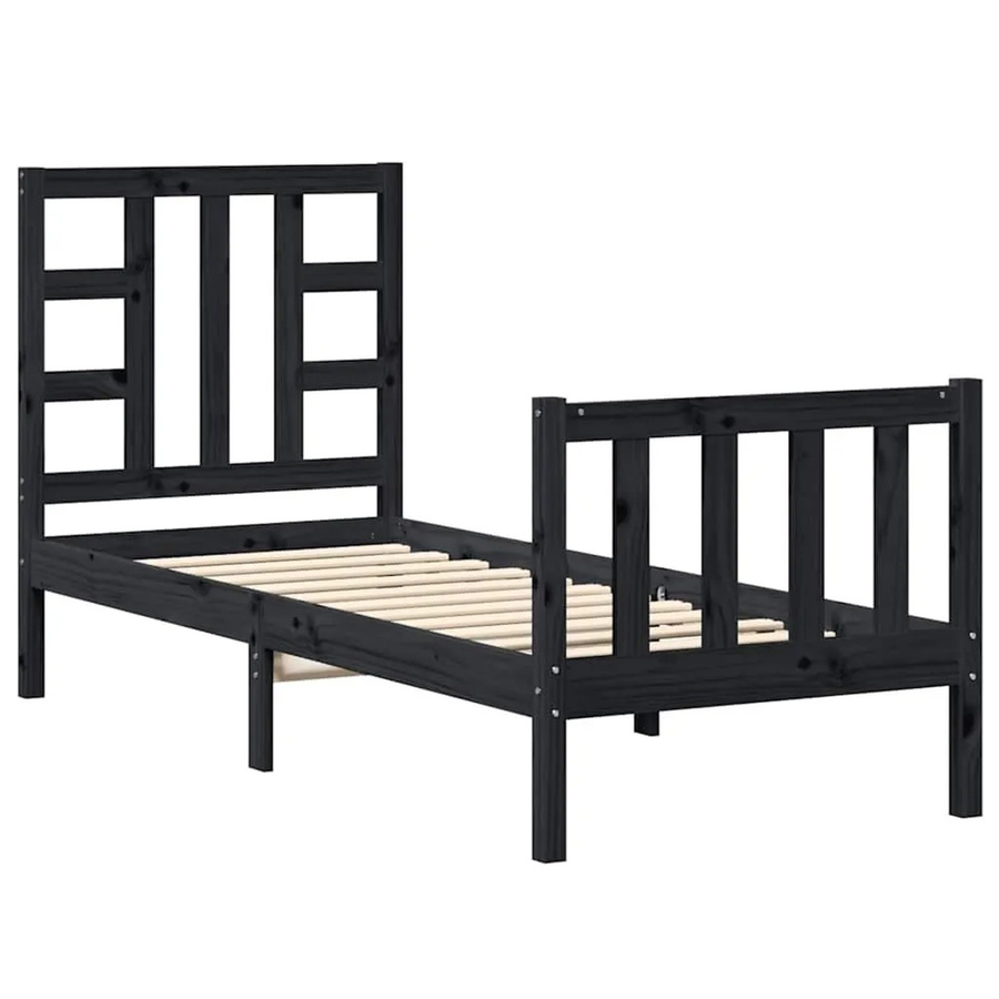 vidaXL Massivholzbett aus Kiefernholz mit Kopfteil in Schwarz, B/T/H: 80 x 190 x 80,5 cm - Bild 2