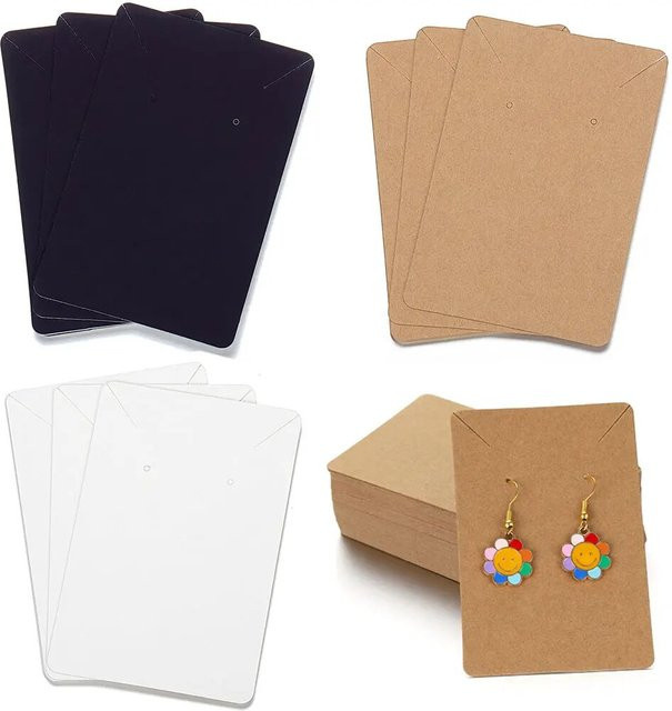 Ailimi Schmuckdisplay Karten aus Kraftpapier für Halsketten und Ohrringe, 50 Stück, Braun, B: 9 cm, H: 6 cm - Bild 1