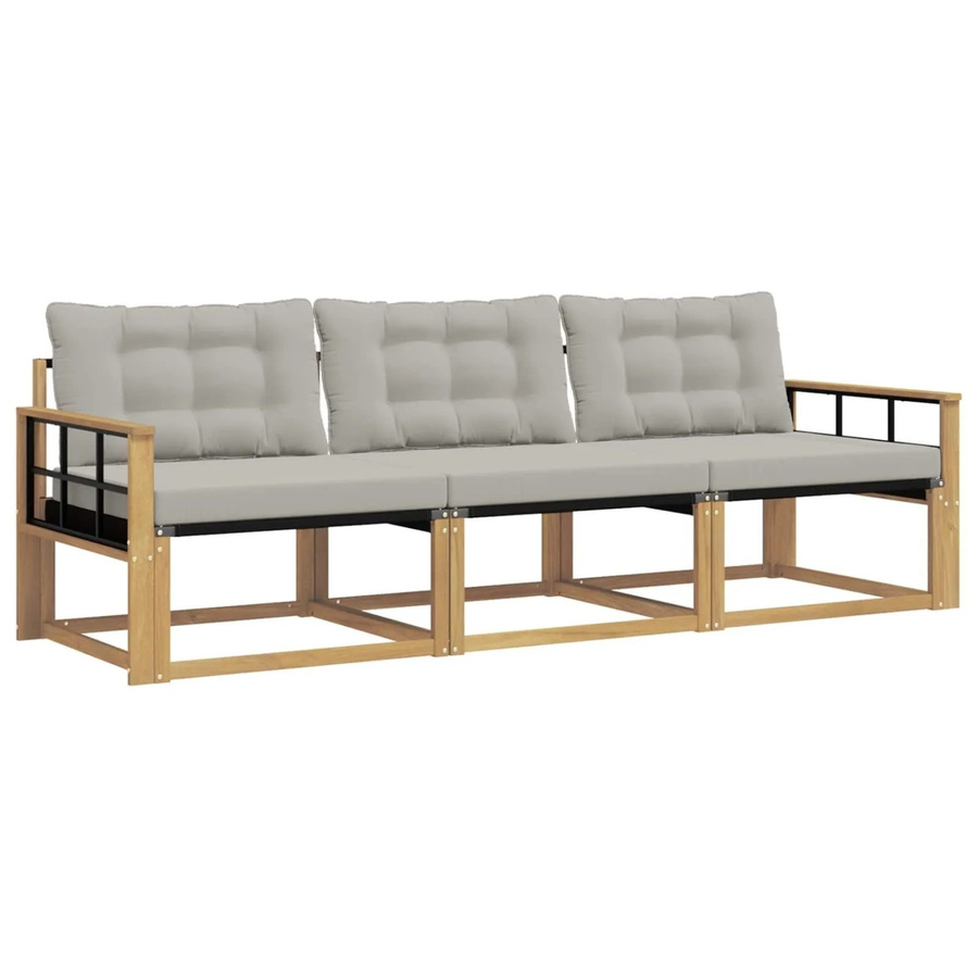 vidaXL Outdoor-Sofagarnitur aus Akazienholz mit Kissen in Weiß und Grau - Bild 2