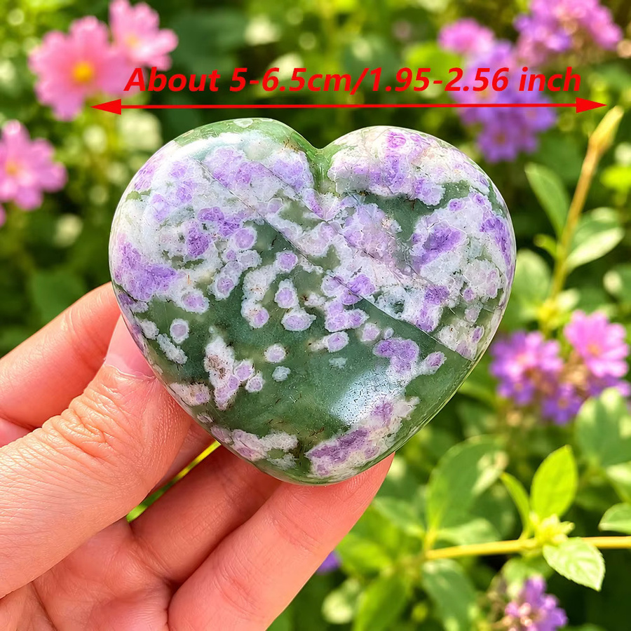 CrystalHola Jade-Herz mit Schneeflocken-Schnitzerei in Grün, polierter Edelstein als Heilstein und Dekorationsobjekt - Bild 2