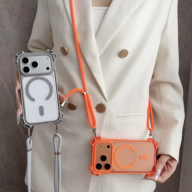 Stoßfeste MagSafe Lanyard-Schutzhülle für Apple iPhone kompatibel mit iPhone 17 Pro Max 16 15 14 13 12 in Transparent oder Orange - Bild 2