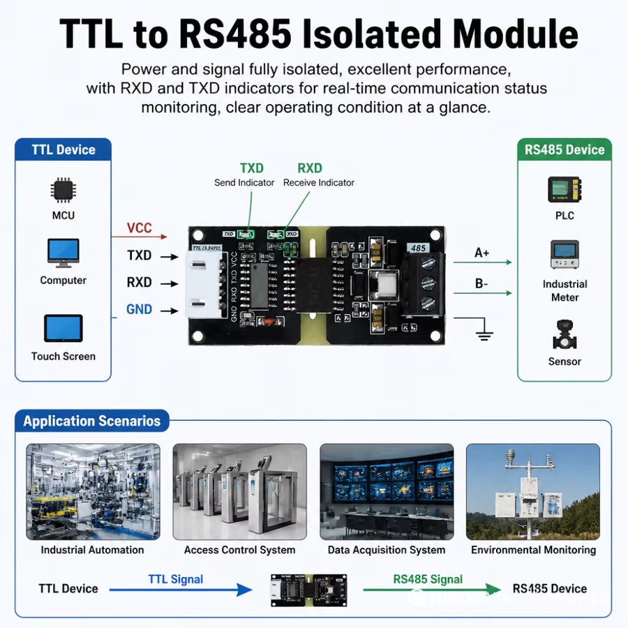 Gaqqee TTL zu RS485 Modul DC 3-5V zur Pegelumwandlung für UART Seriell mit automatischer Flussregelung in Schwarz - Bild 3