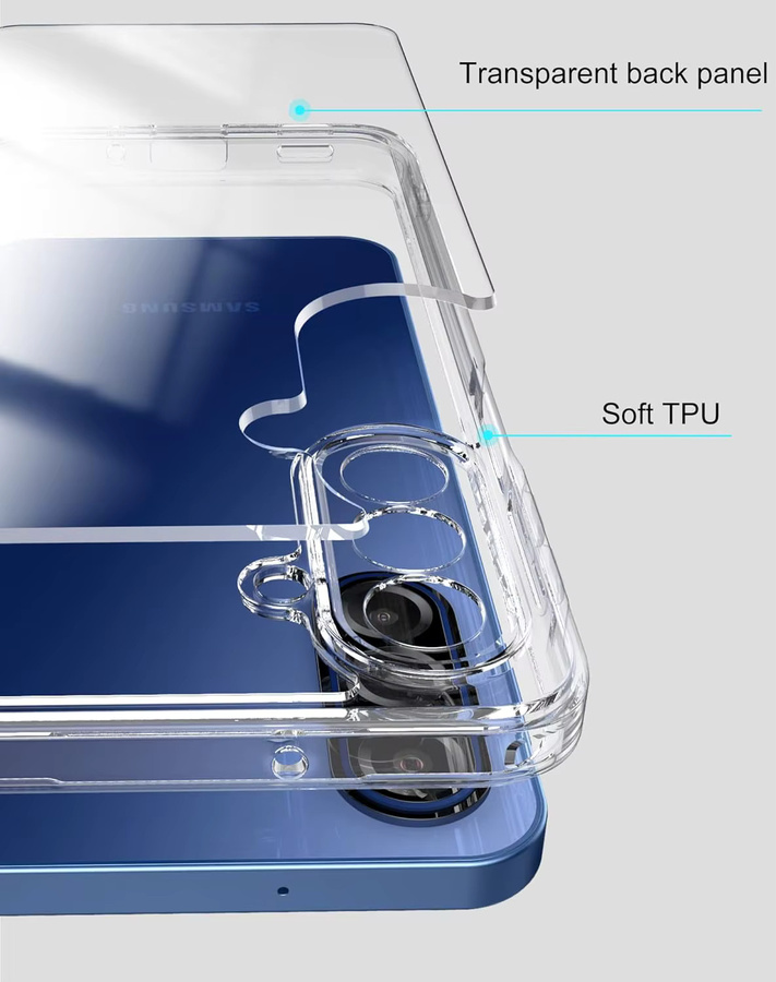 Hybrid Schutzhülle für Samsung Galaxy A17 und A16 mit 2 Stück Displayschutzfolie aus gehärtetem Glas, transparent, stoßfest mit weichem TPU-Stoßfänger - Bild 3