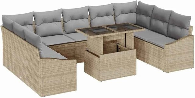 vidaXL Garten-Sofa-Set 10-teilig in U-Form mit Kissen, Beige und Hellgrau - Bild 1
