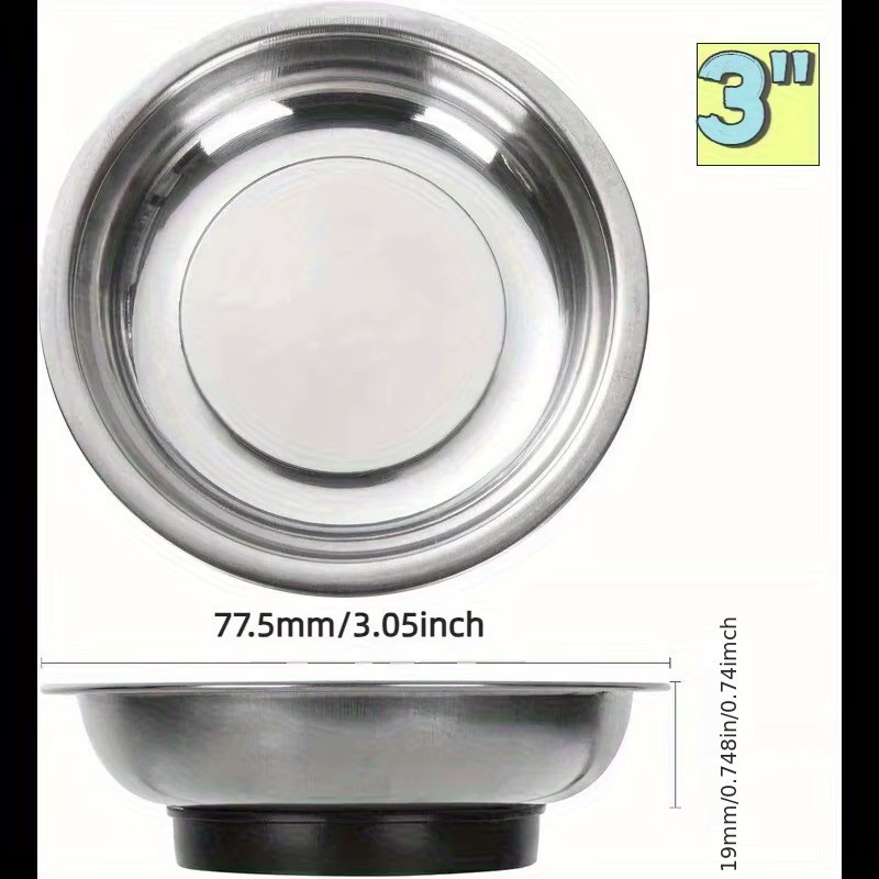 Runde magnetische Teileablageschüssel aus Stahl in Silber zur Aufbewahrung von Muttern, Schrauben und Metallteilen in der Garage - Bild 2