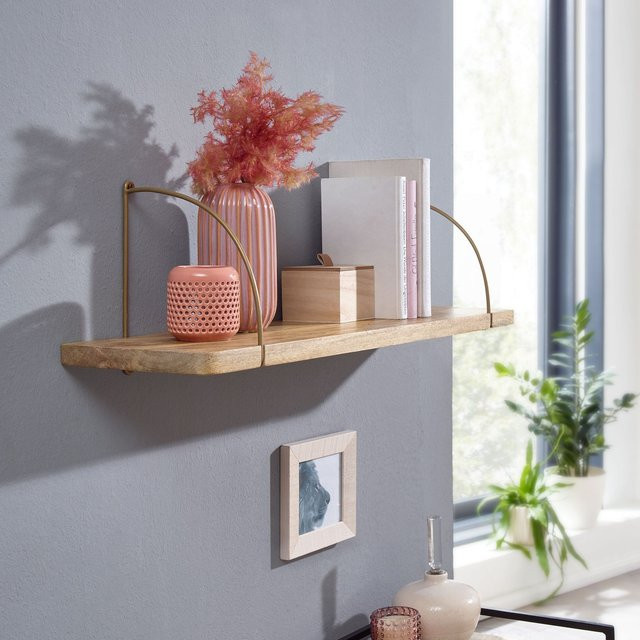 Wandregal TEVERE von KADIMA DESIGN im Industrie-Stil aus Mango Massivholz und Eisen, Farbe: Braun, B/T/H: 60 x 22 x 25 cm - Bild 1