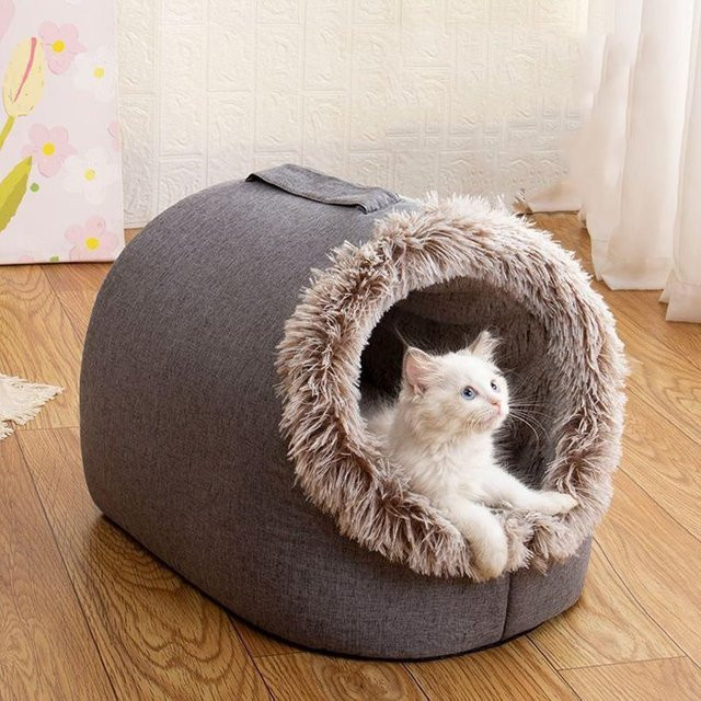 Gemütliches Katzenbett aus Plüsch von Yiran Furniture als Höhlennest für kleine Hunde und Katzen - Bild 1