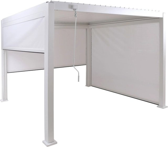 BERLINLODGE Pergola Lamellendach mit 3 Seitenwänden und Rollos in Weiß, Aluminium-Gestell, H x B x T: 235 x 302 x 302 cm - Bild 1