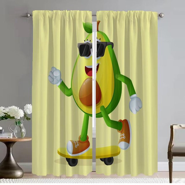 Avocado Vorhänge für Wohnzimmer und Küche, 2 Paneele, Grün, Breite: 50 cm, Höhe: 70 cm - Bild 1