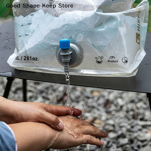 HOUKEA Tragbarer Wasserbehälter mit Wasserhahn, zusammenklappbarer Camping-Wasserbeutel in Grün und Transparent, 8 l - Bild 1