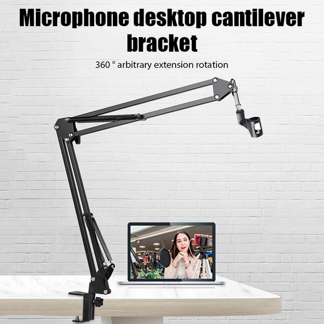 XMSJ Mikrofon Scherenarm Stativ Schwarz, Einstellbarer Desktop Mikrofon Clip Halter mit Ausziehbarem Cantilever-Arm - Bild 1