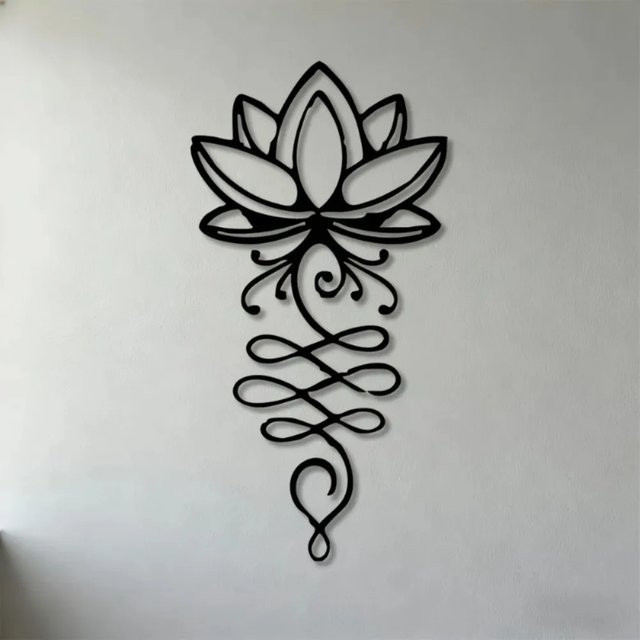 CIFBUY Lotusblumen Metallwandkunst Schwarz – Minimalistische 2D Flache Skulptur mit floralem Design für Wohnzimmer, Schlafzimmer und Büro - Bild 1