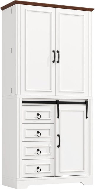 Merax Hochschrank Weiß mit 4 Schubladen und Soft-Close-Türen, Snackregal mit verstellbaren Böden, H: 180,0 cm, B: 79,0 cm, T: 39,8 cm - Bild 1