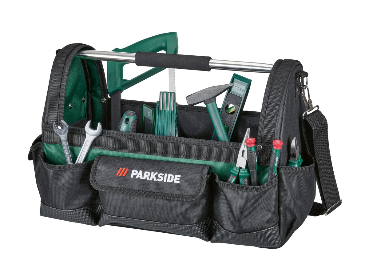 Parkside Werkzeugtasche aus Polyester in Schwarz-Grün mit Tragegurt - Bild 2