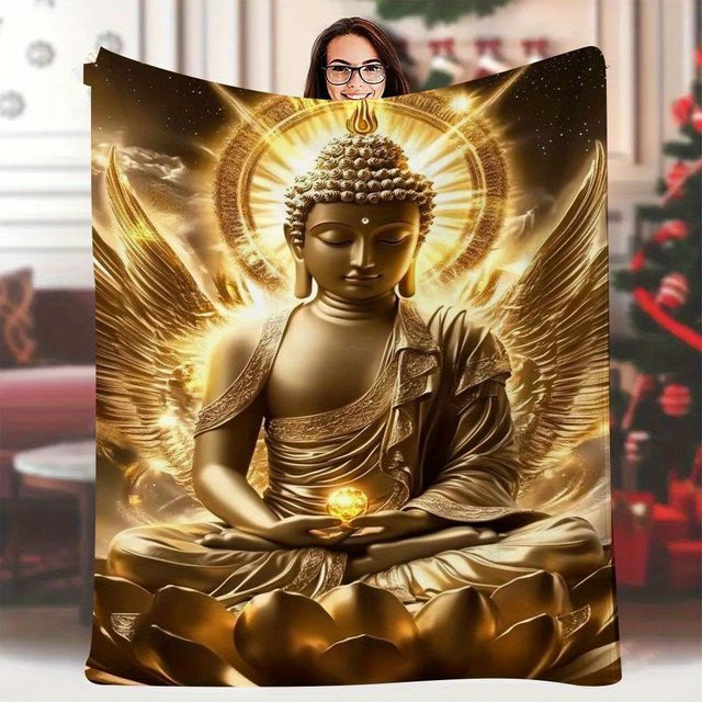 JMG Household Supplies Buddha Druckdecke mit Lotus-Design in Gold, B/H: 100 x 130 cm - Bild 1