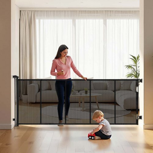 VEVOR Einziehbares Babygitter und Hundegitter aus Netzgewebe mit Glasfaserverstärkung, Schwarz, Breite: 310 cm, Höhe: 79,5 cm - Bild 1