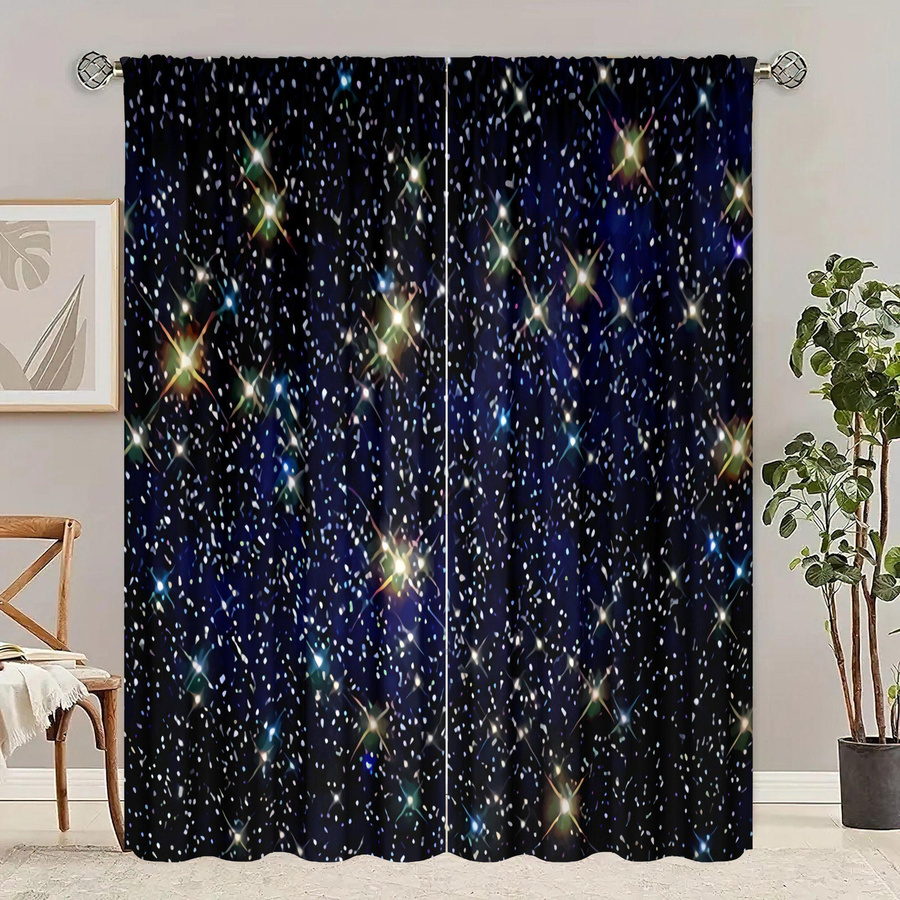 2er-Set Sternenhimmel Vorhang aus Polyester mit modernem Sternenmuster für Schlafzimmer und Wohnzimmer, semi-transparent, Breite: 76,2 cm, Höhe: 165,1 cm - Bild 2