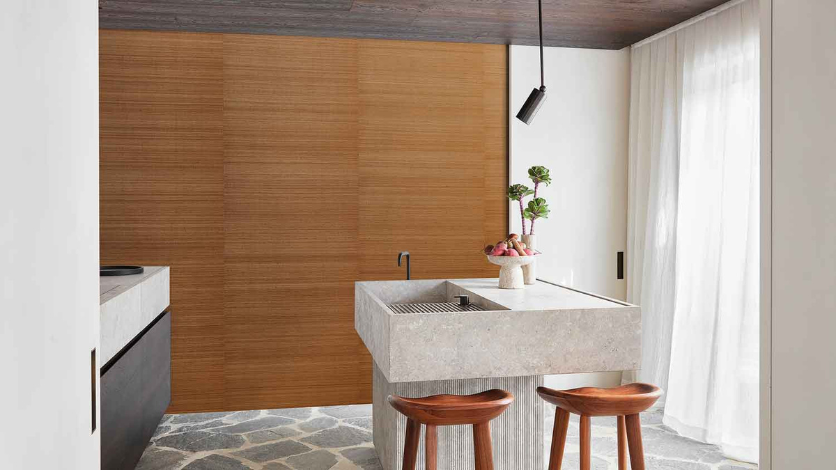 Omexco Tapete Refined Earth LS305 in Braun mit abstraktem minimalistischem Textil-Design - Bild 1
