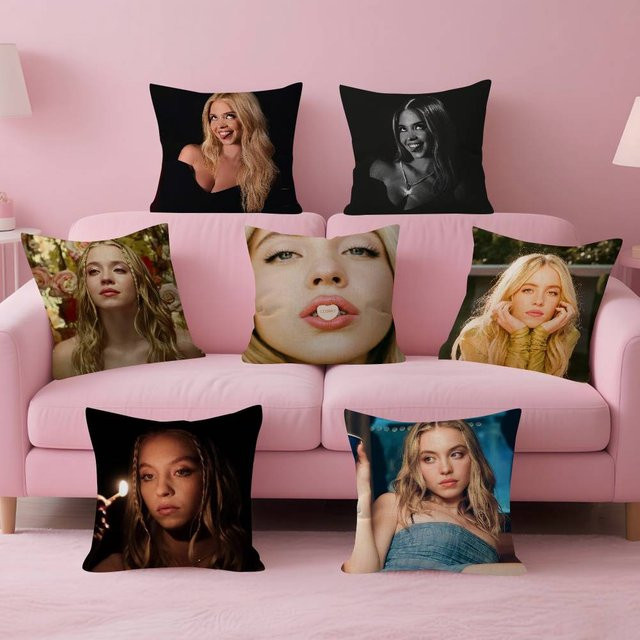 Kayou Kissenbezug mit Sydney Sweeney in Schwarz, quadratische Kissenhülle für Sofa und Auto, Breite: 30 cm, Höhe: 30 cm - Bild 1