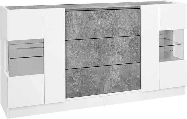 okwish Sideboard mit LED Beleuchtung für dein Wohnzimmer in Weiß und Grau, B/T/H: 140 x 35 x 75 cm - Bild 1