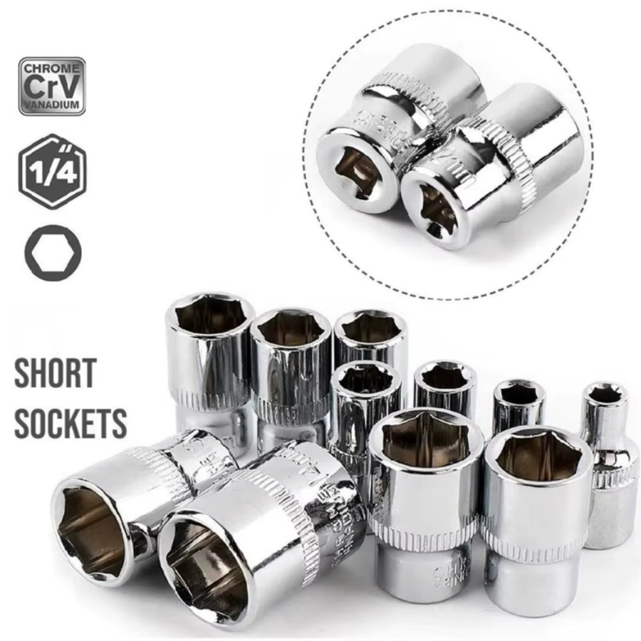 Deep Socket Set mit 1/4 Zoll Antrieb, 6-Punkt-Innensechskant und 72-Zahn-Ratsche in Silber - Bild 3