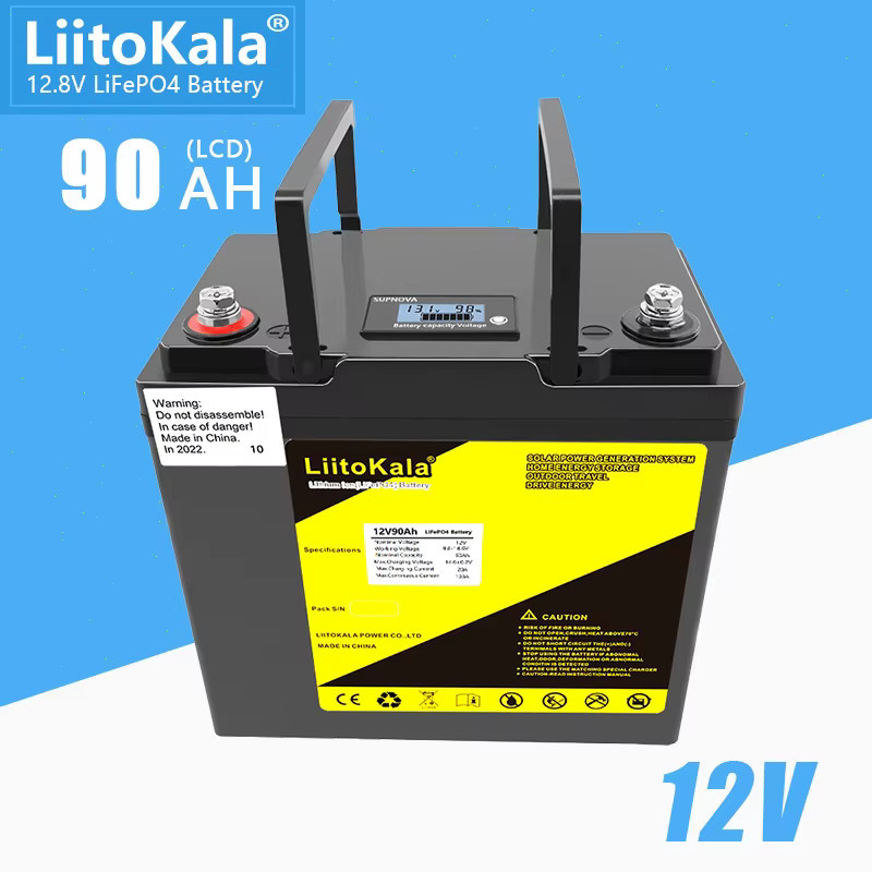 LiitoKala LiFePO4 Batterie 12V/12,8V in Schwarz für Wohnmobile, Golfcarts und Solarenergie - Bild 2