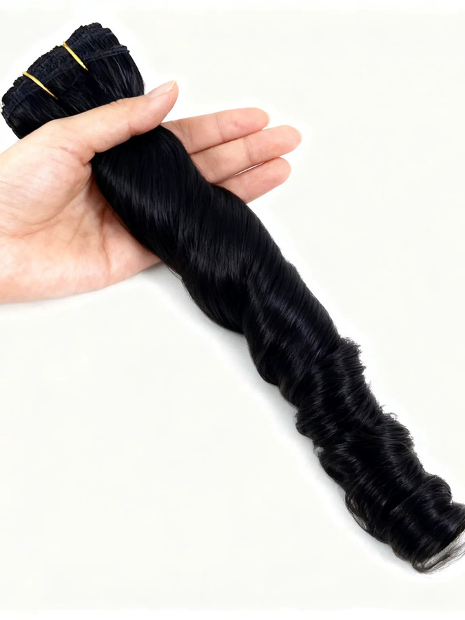 aircabin Bouncy Curly Bundles Extensions, 45g, Brasilianisches Remy Echthaar, Schwarz - Bild 7