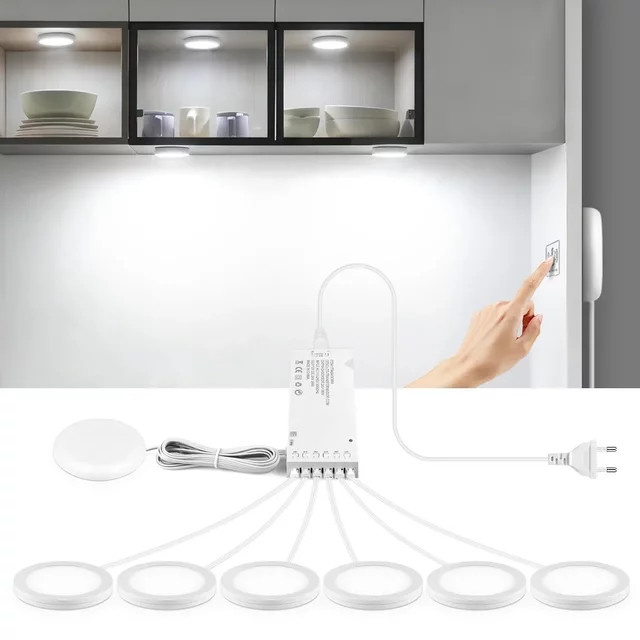 AIMENGTE DC12V LED-Deckenspot in Weiß, dimmbarer LED-Lampenset mit Touch-Sensor für Vitrinen und Möbel, rund - Bild 1