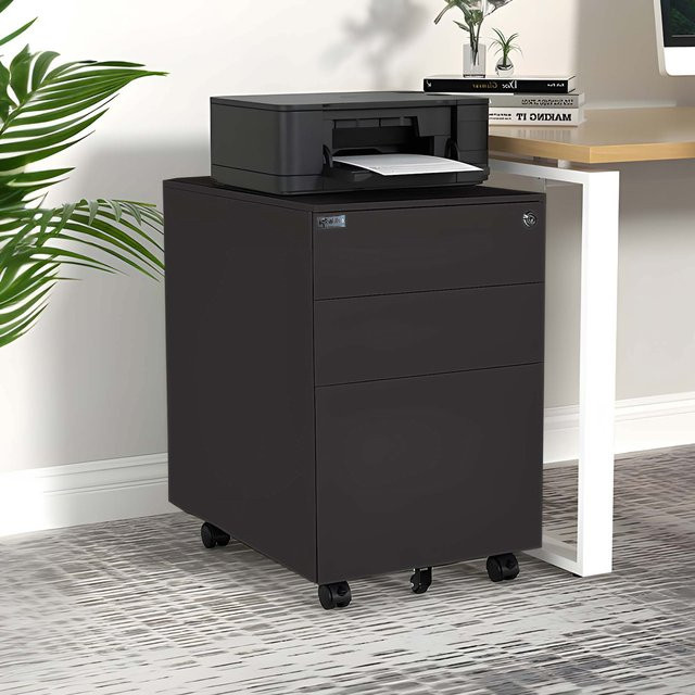 Makika Rollcontainer abschließbar in Schwarz mit Schubladen und Rollen B/T/H: 39 x 50 x 60 cm - Bild 1