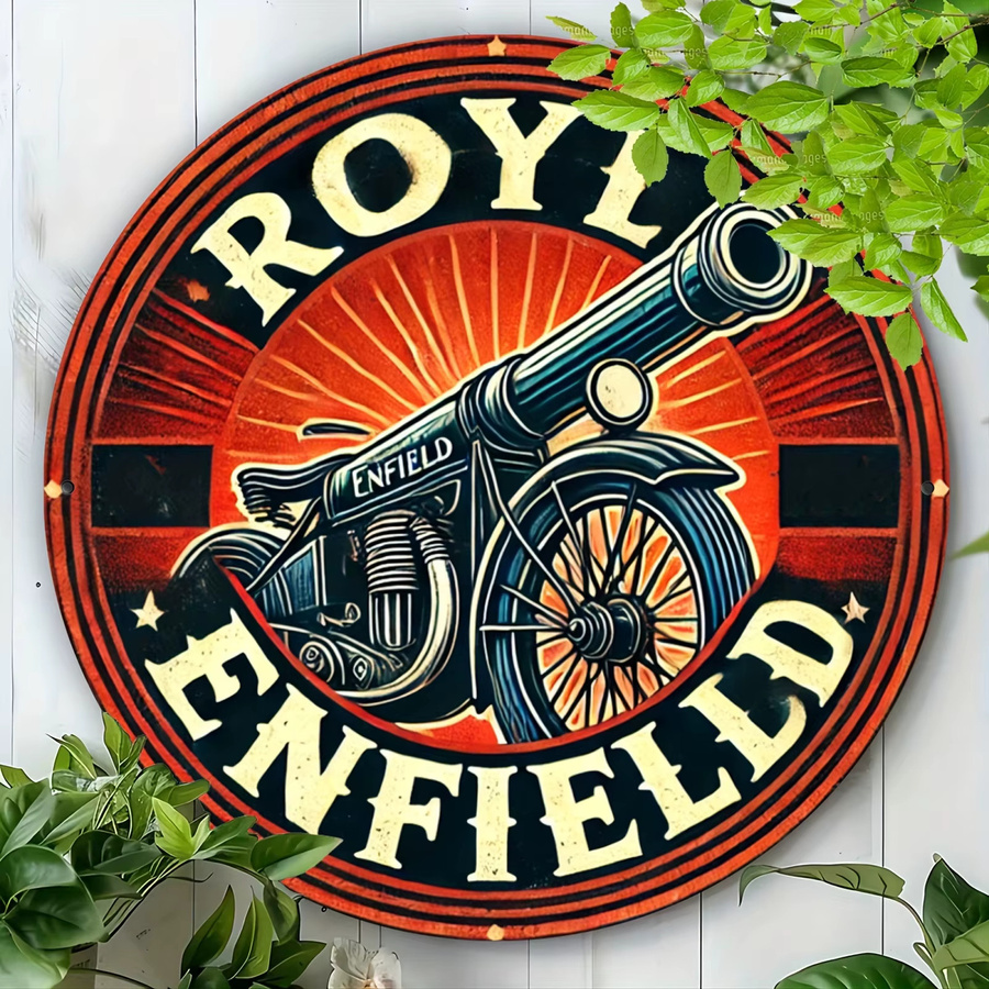 Potdemiel Royal Enfield Cannon Rundes Aluminium-Wandkunst Metallschild in Mehrfarbig, Durchmesser: 19,81 cm - Bild 2