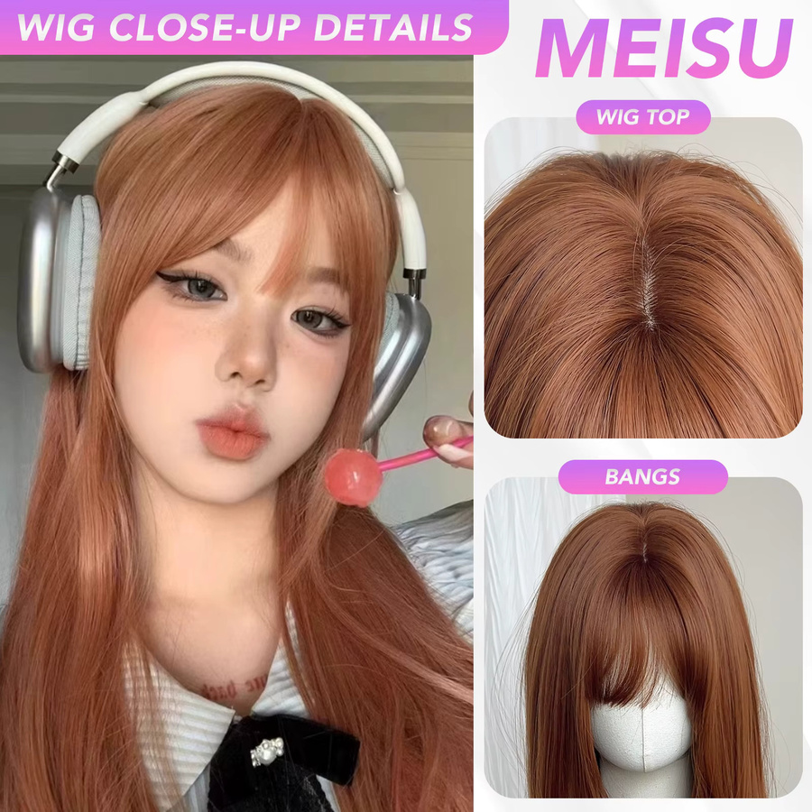 MEISU Perücke, synthetisch, gerade, Air Bangs, Orange, Damen - Bild 3