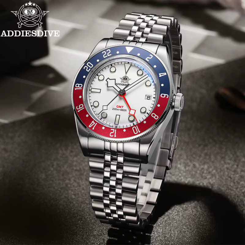 ADDIESDIVE Taucheruhr, Quarz, Edelstahl, GMT, Textil/NATO, Herren, Schwarz - Bild 5